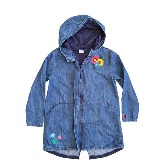 Hanna Andersson Chambray Jacket Girls 14/16 Embroidered Hooded Denim - Picture 1 of 4